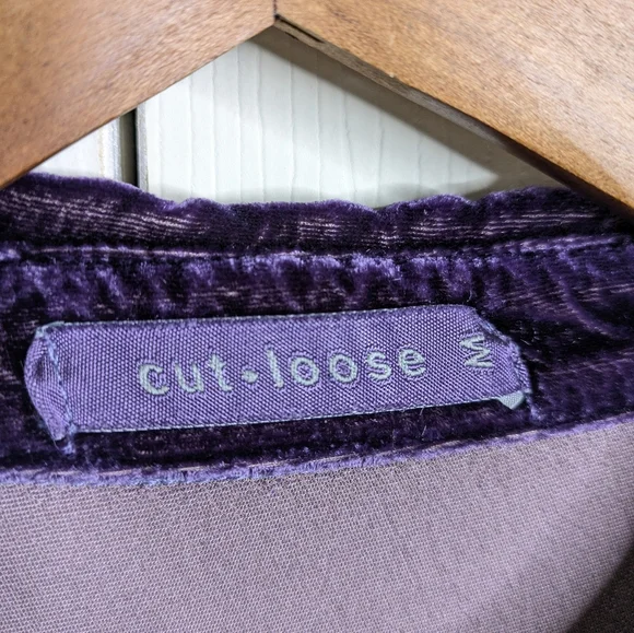 Cut Loose Cut Velvet Button Front Top Medium Purple Silk Blend Lagenlook L/S - Picture 6 of 10